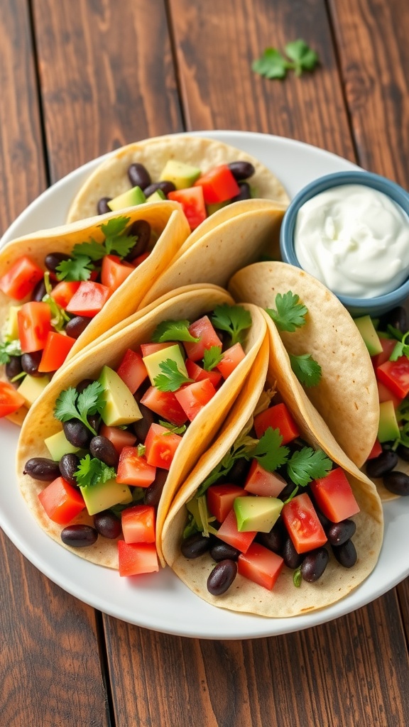 Delicious black bean tacos loaded with fresh toppings on a rustic plate.